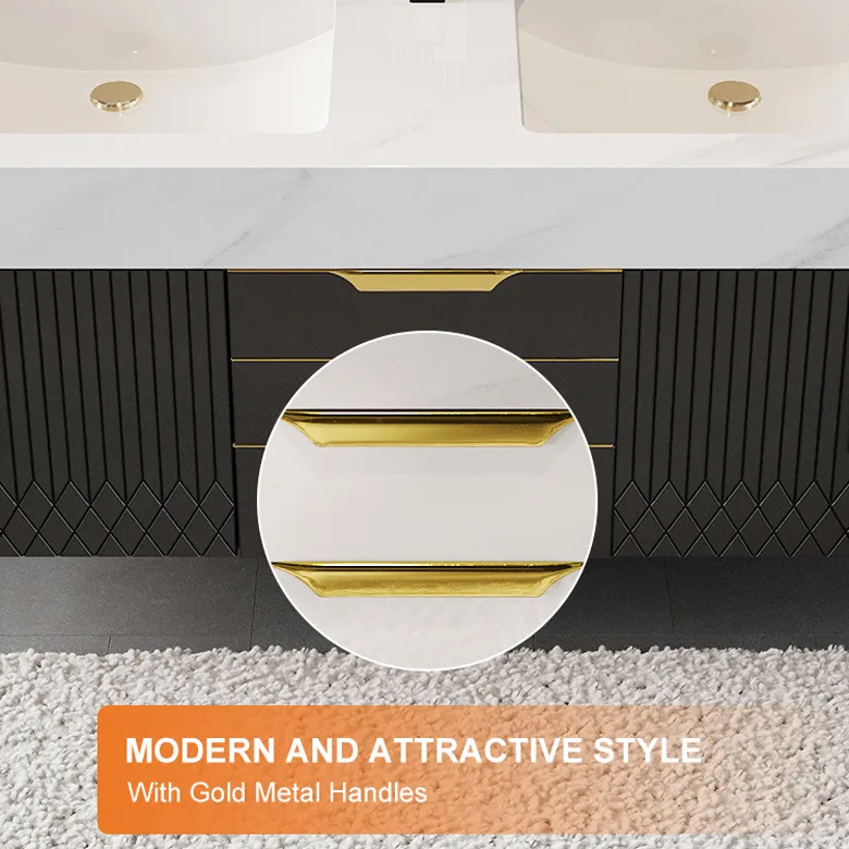 59" Wall Mounted Bathroom Vanity Faux Marble Top with Double Sink — image 27
