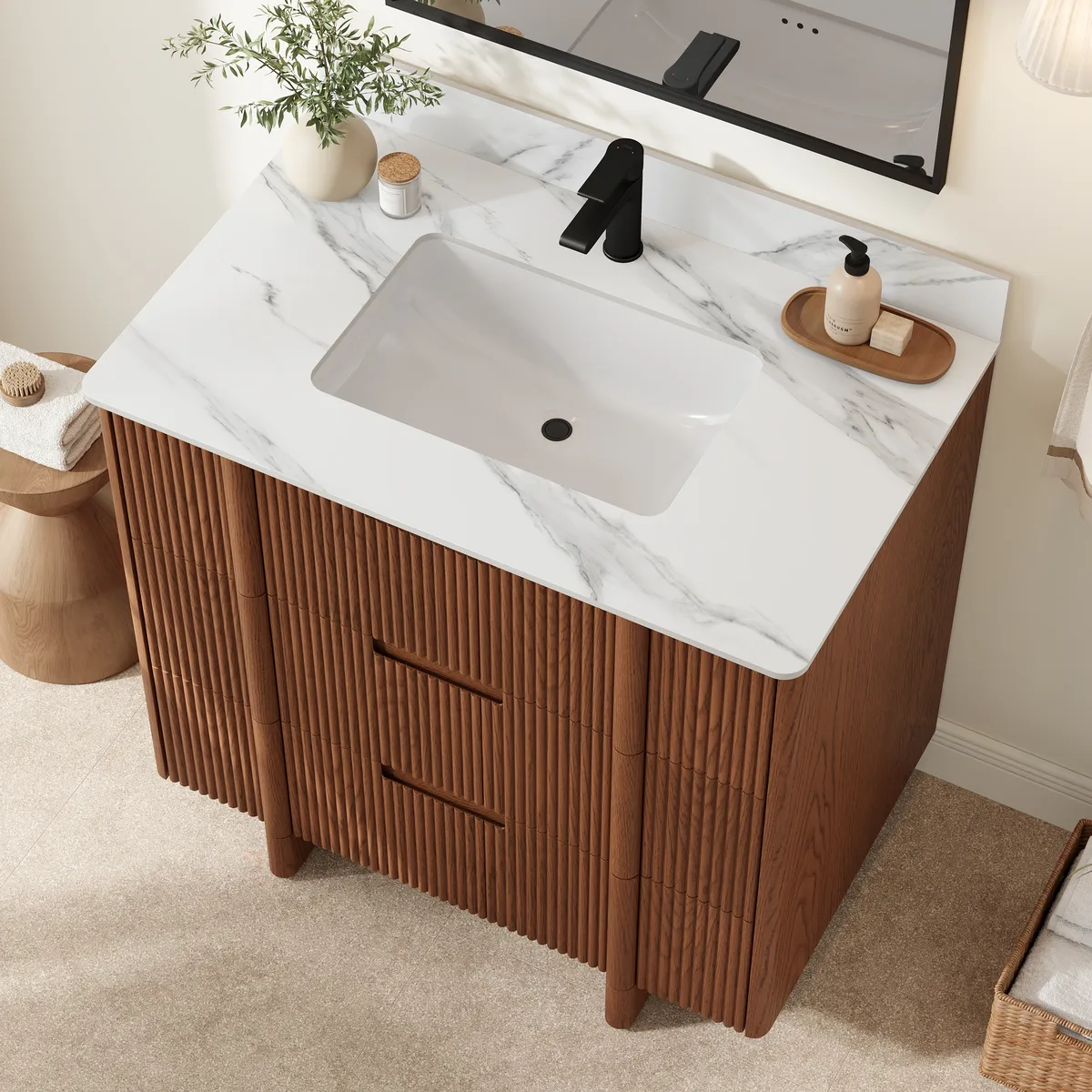 Lineva 36" Fluted Single Bathroom Vanity with Sink and Sintered Stone Top — image 3