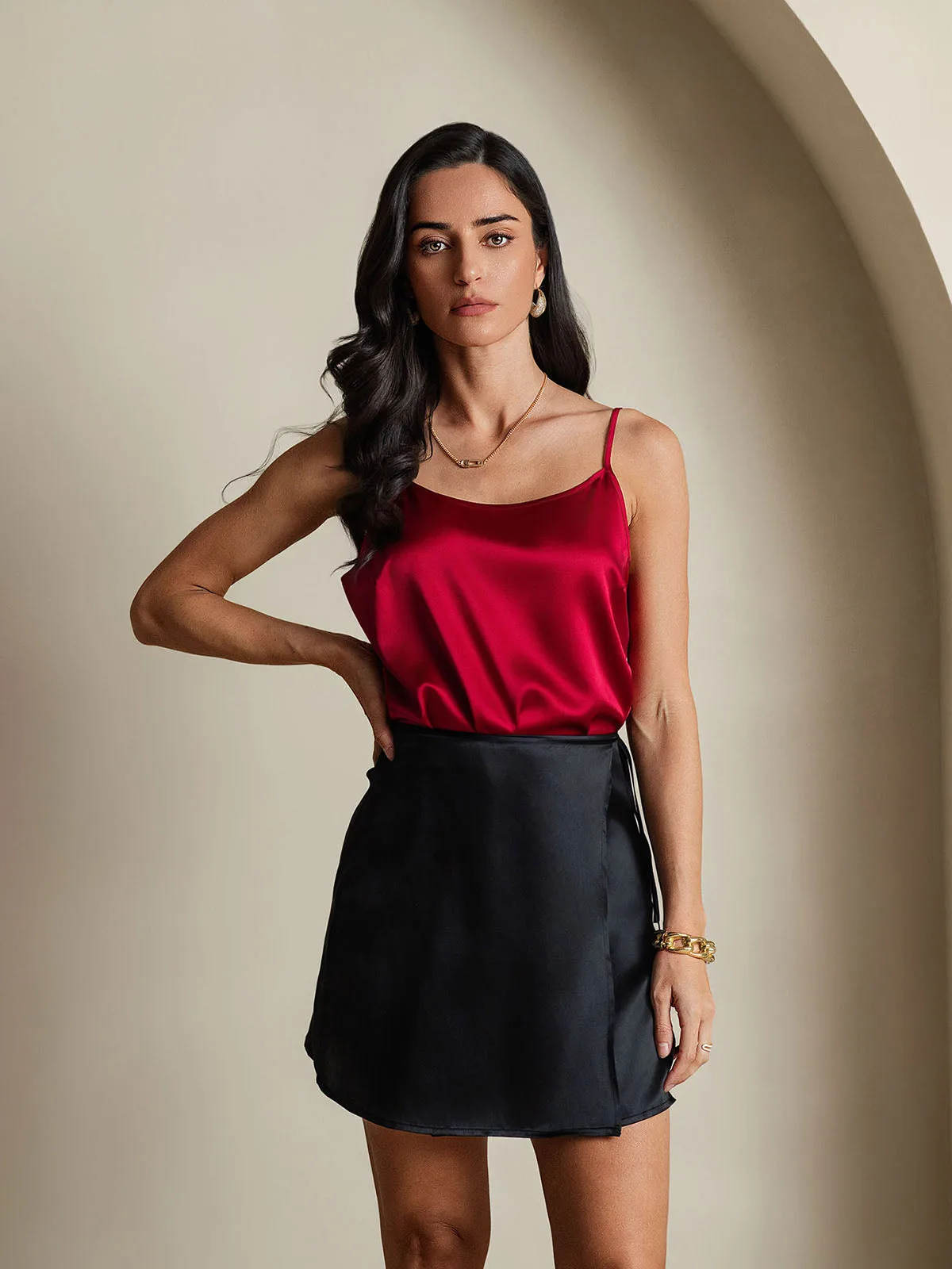 19Momme Silk A Line Wrap Mini Skirt with Tie Waist Design — image 4