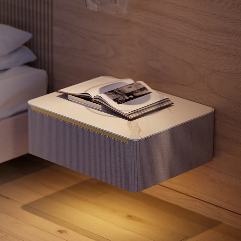 Modern Floating Corduroy Smart Nightstand Bedside Table with Light — image 10