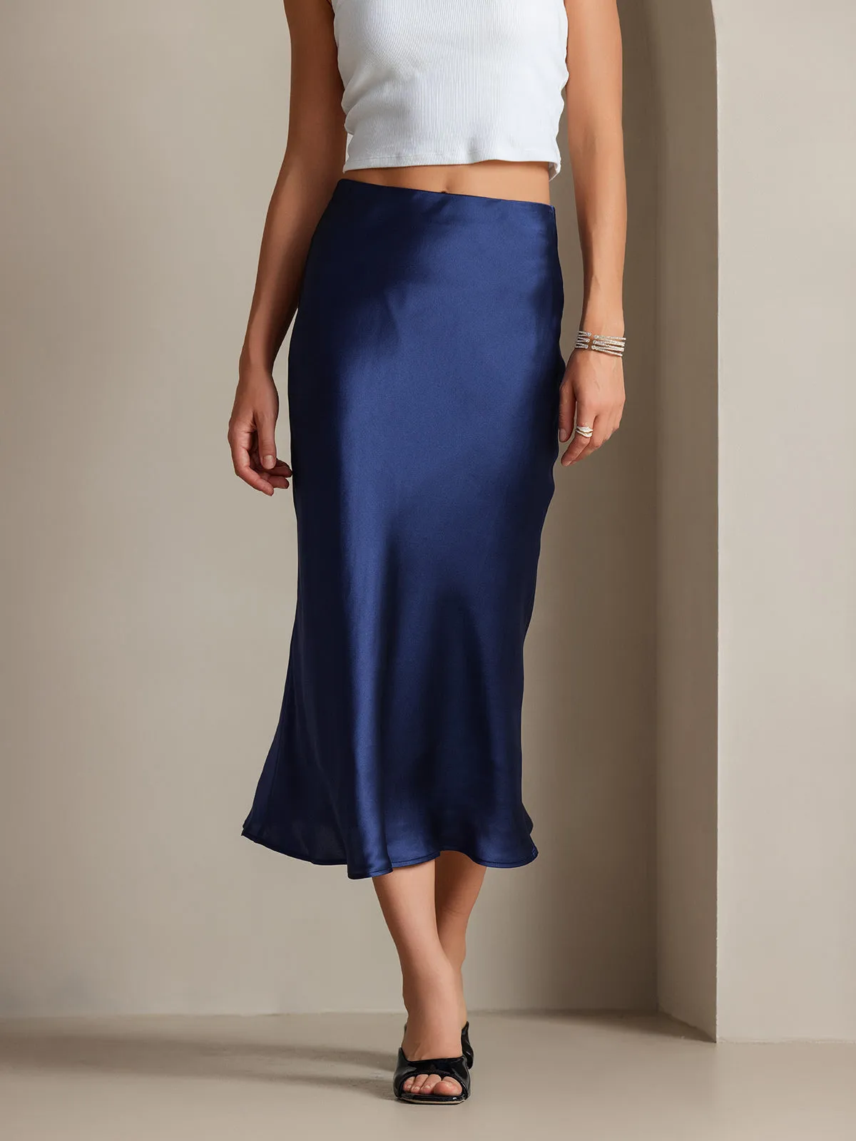 100% Mulberry Silk Stretch Long Straight Skirt — image 3