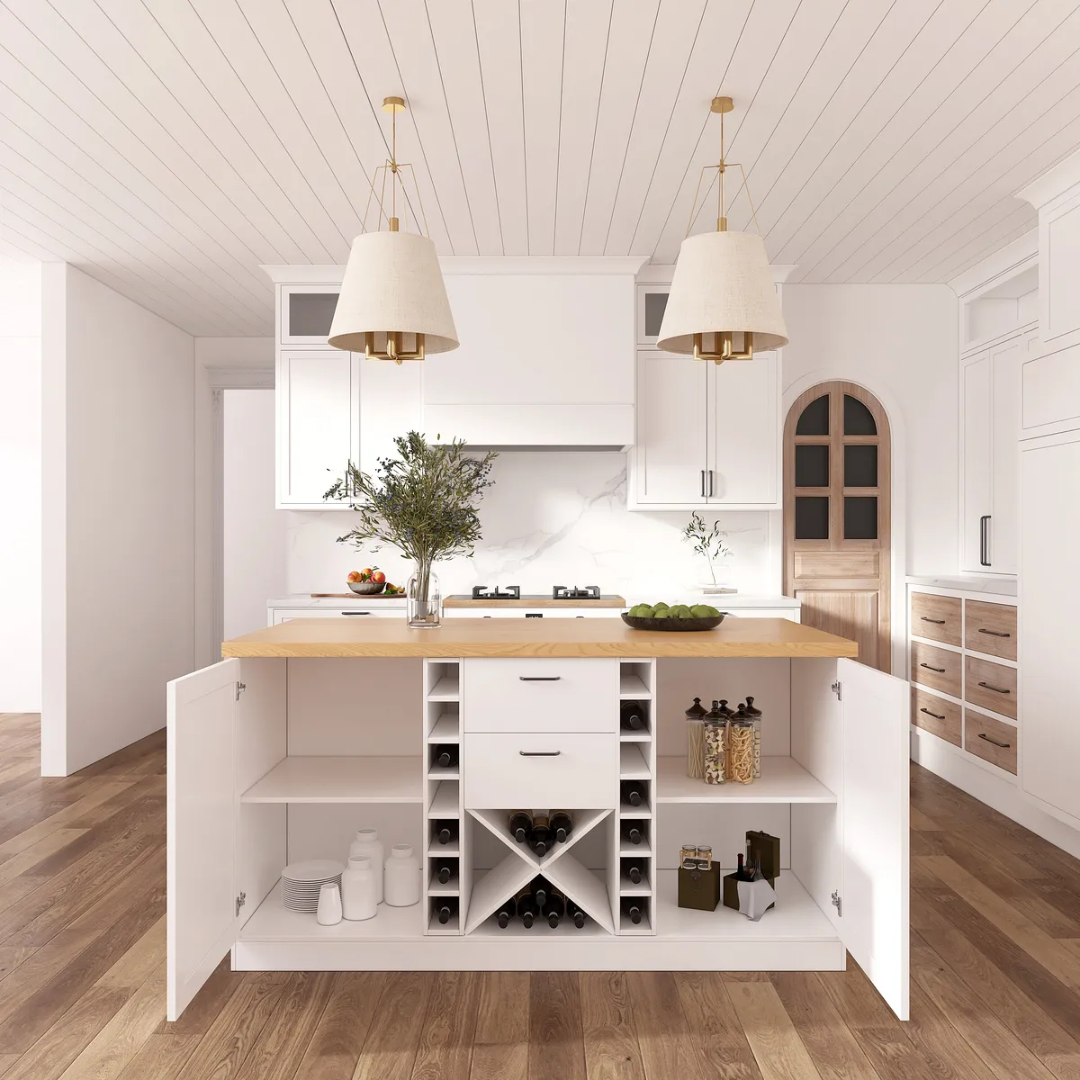 72" Modern Laminate Kitchen lsland Natural & White with Storage — image 15