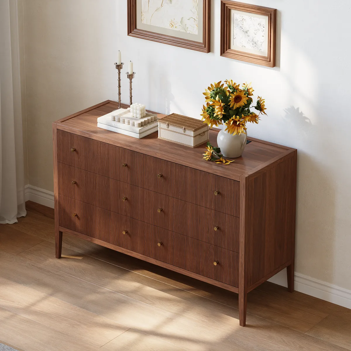 47" Fluted Natural 6-Drawer Dresser with Charging Station — image 12
