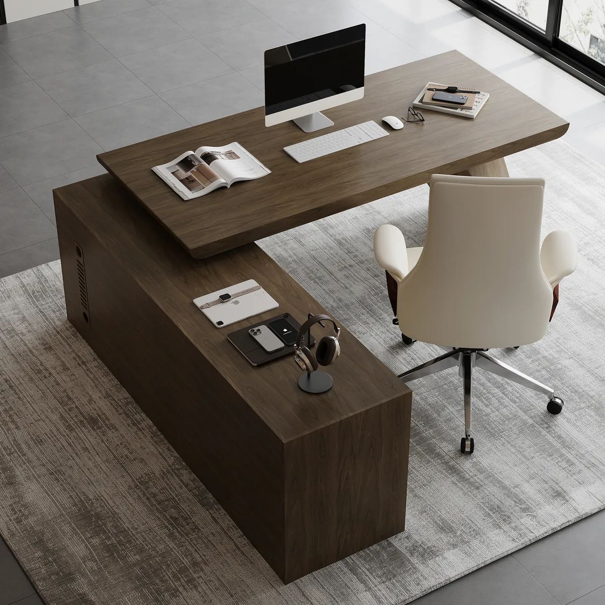 Modern 71" L-Shaped Whitewash Executive Desk with Storage, Left Hand — image 25