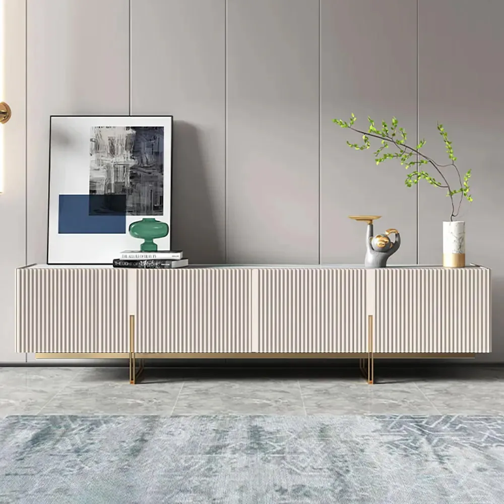 94.5" Living Room Cabinet Set Black TV Stand & Round Glass Nesting Coffee Table with Storage — image 3