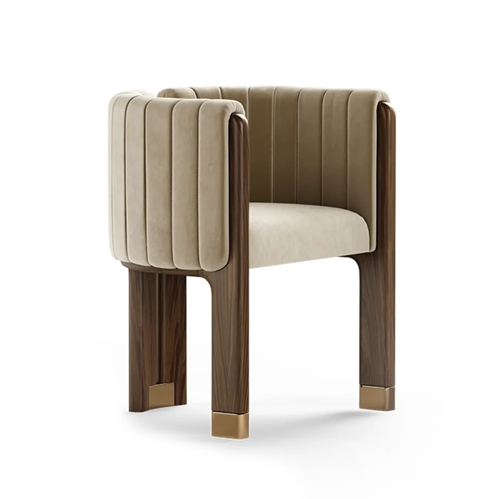 Modern Wood Accent Chair Beige Velvet Upholstered Arm Chair — image 8