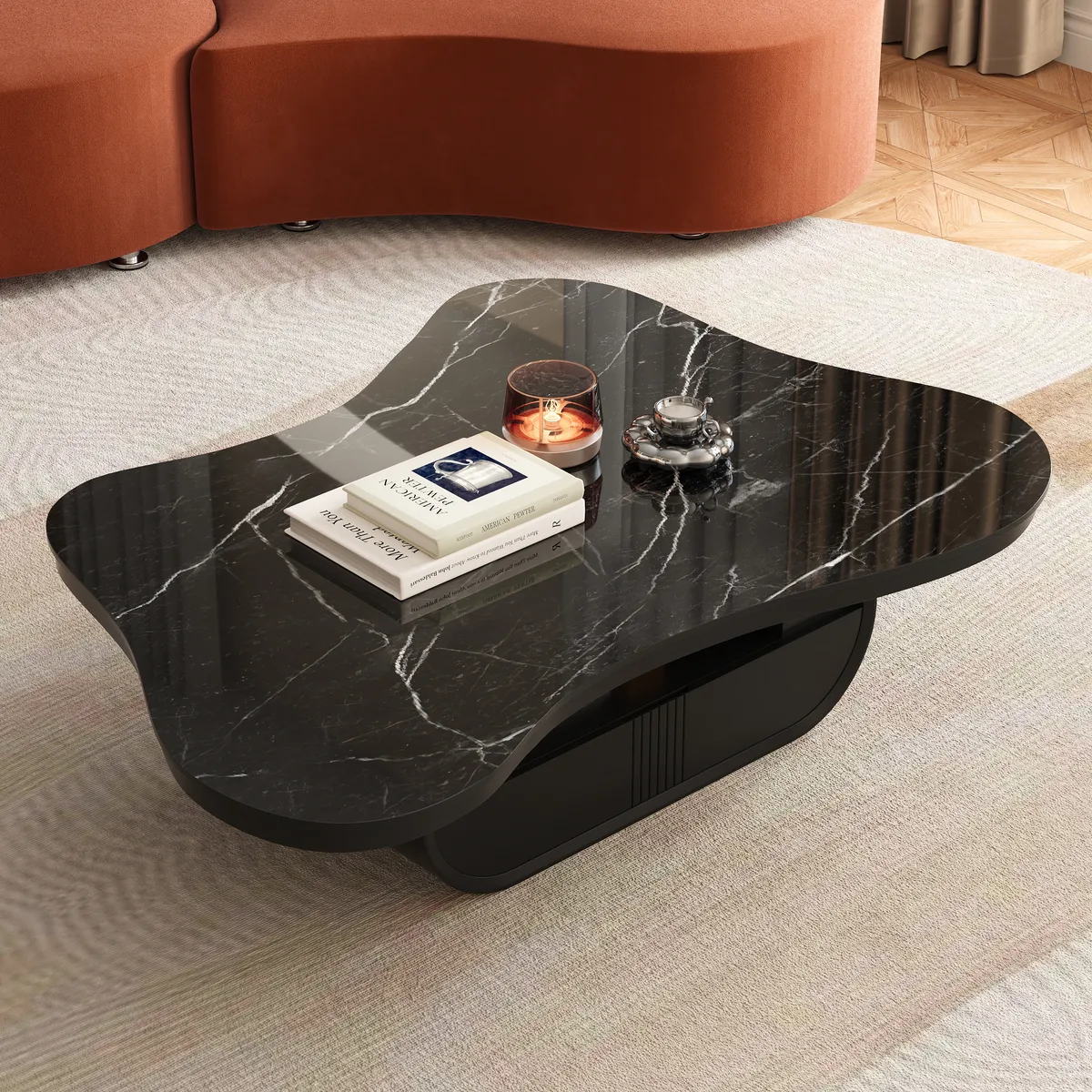 Cloud Coffee Table Wood Irregular Sintered Stone Top — image 2