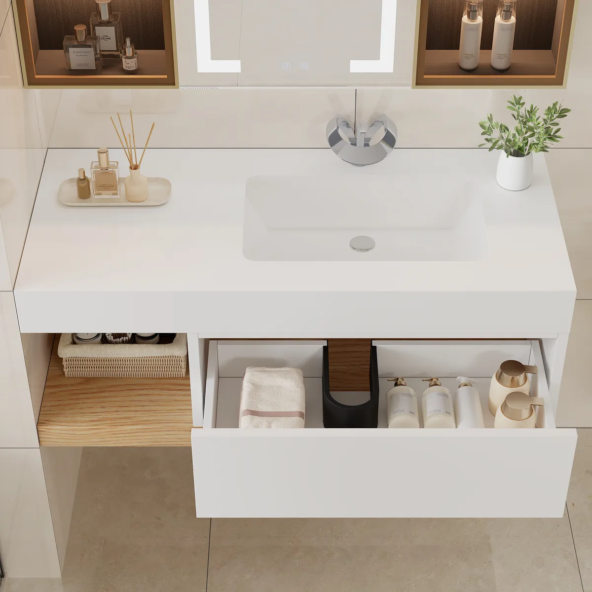 39" Modern Floating Bathroom Vanity White & Natural with Sink — image 15