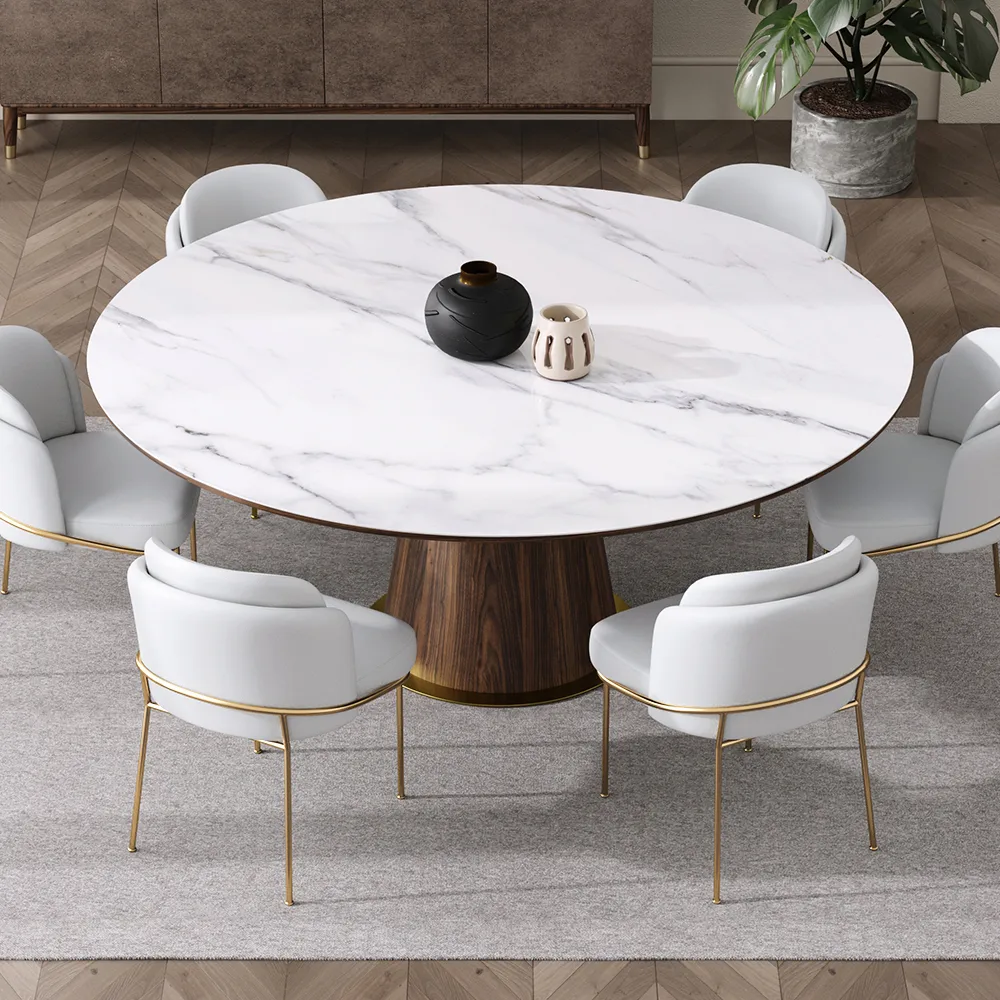 Mid-Century Modern 7 Piece Dining Room Sets 48" Round Dining Table White 6 Side Chairs — image 4