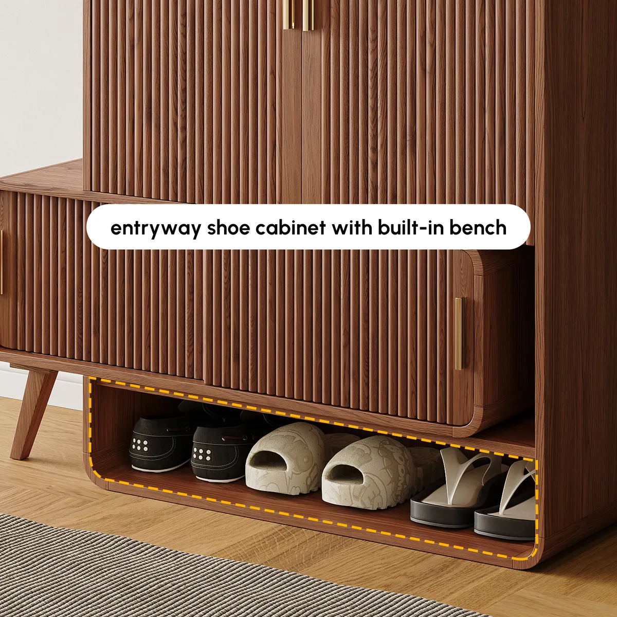 37" Warm White Shoe Storage Fluted Entryway Cabinet,Left Hand — image 9