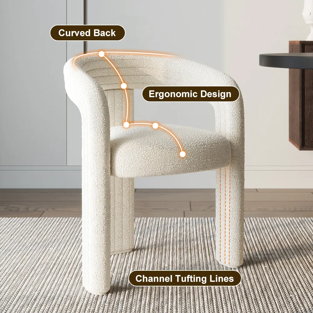 Set of 4 Sherpa Dining Chair Back C-Shaped Modern Gray Dining Room Chair with Lamb Wool Upholstered — image 5