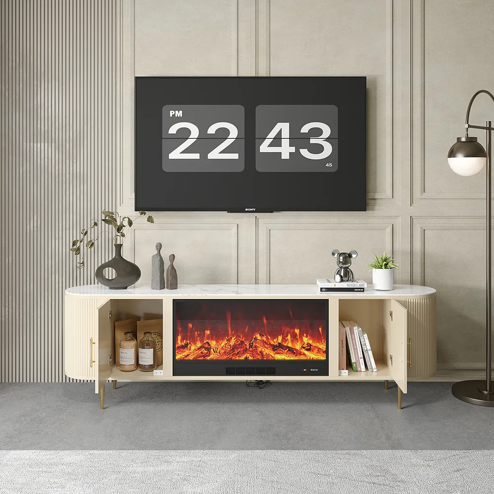 78.7" Sintered Stone Top Electric Fireplace TV Stand with Remote Control and Storage — image 3