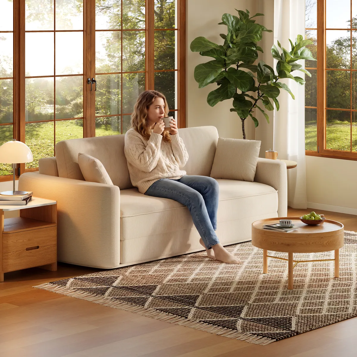 80" Queen 3-Seater Chenille Fold-Down Sleeper Sofa with Removable Cover — image 13