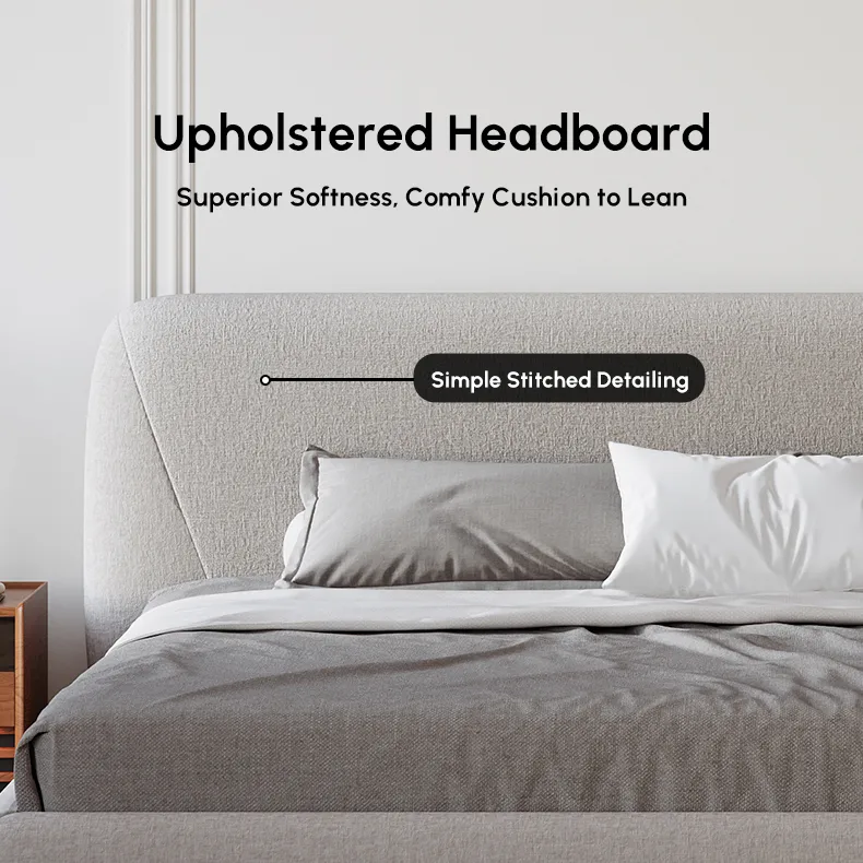 Modern White Boucle Platform Bed Queen Size Bed Frame with Upholstered Headboard — image 9