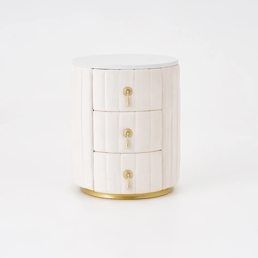 Modern Nightstand Gray Round Nightstand with 3 Drawers Nightstand with Storage — image 29