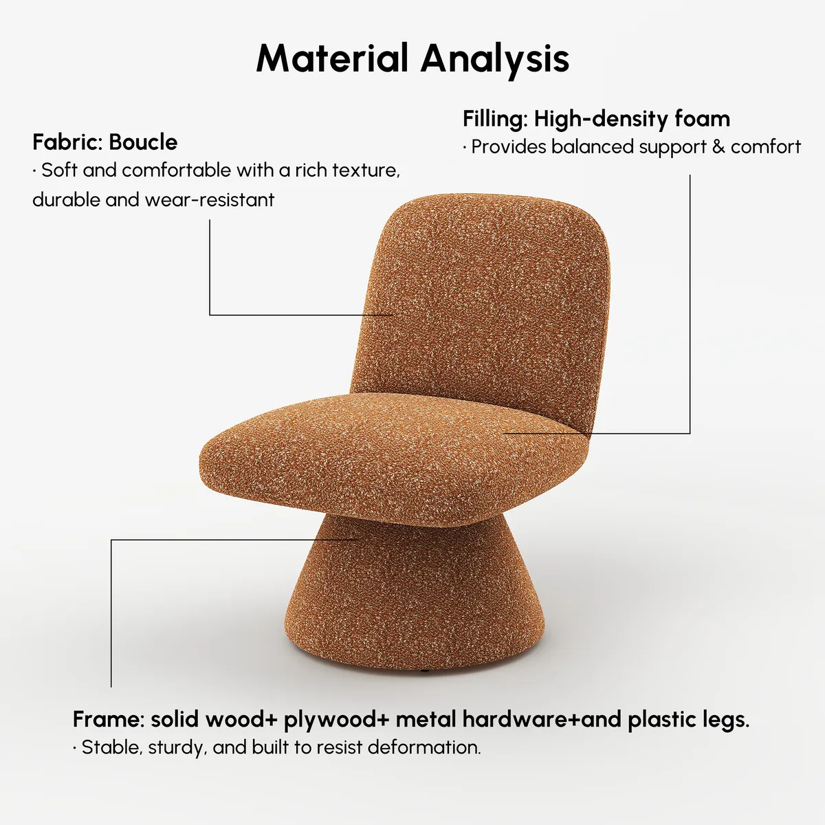 18" Modern Orange Boucle Swivel Accent Chair Sculptural L-Shaped Slipper Lounge Chair — image 20