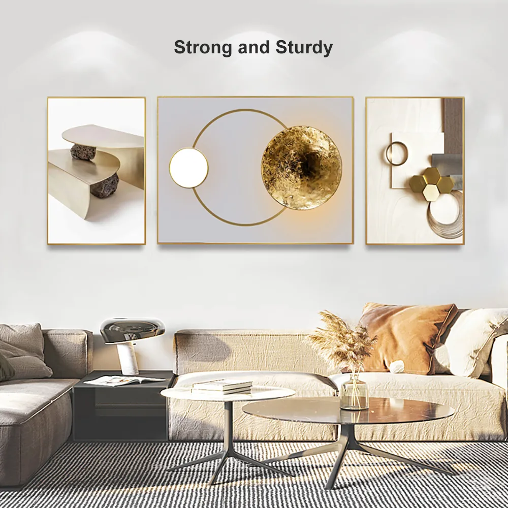 3 Piece White Gold Abstract Canvas Wall Art Set Modern Geometric Wall Decor Canvas Print 63" Wide for Living Room — image 9