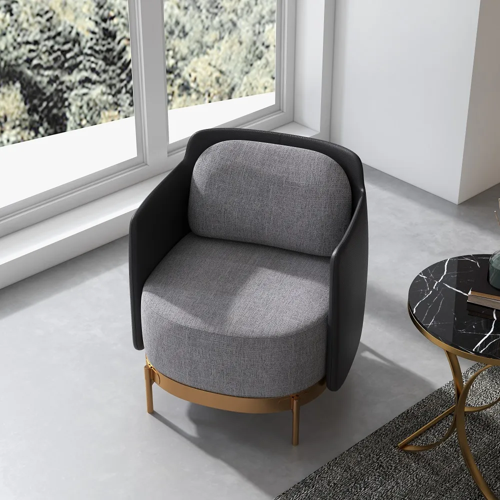 Black & Gray Modern Accent Chair with Linen Upholstery for Living Room — image 7