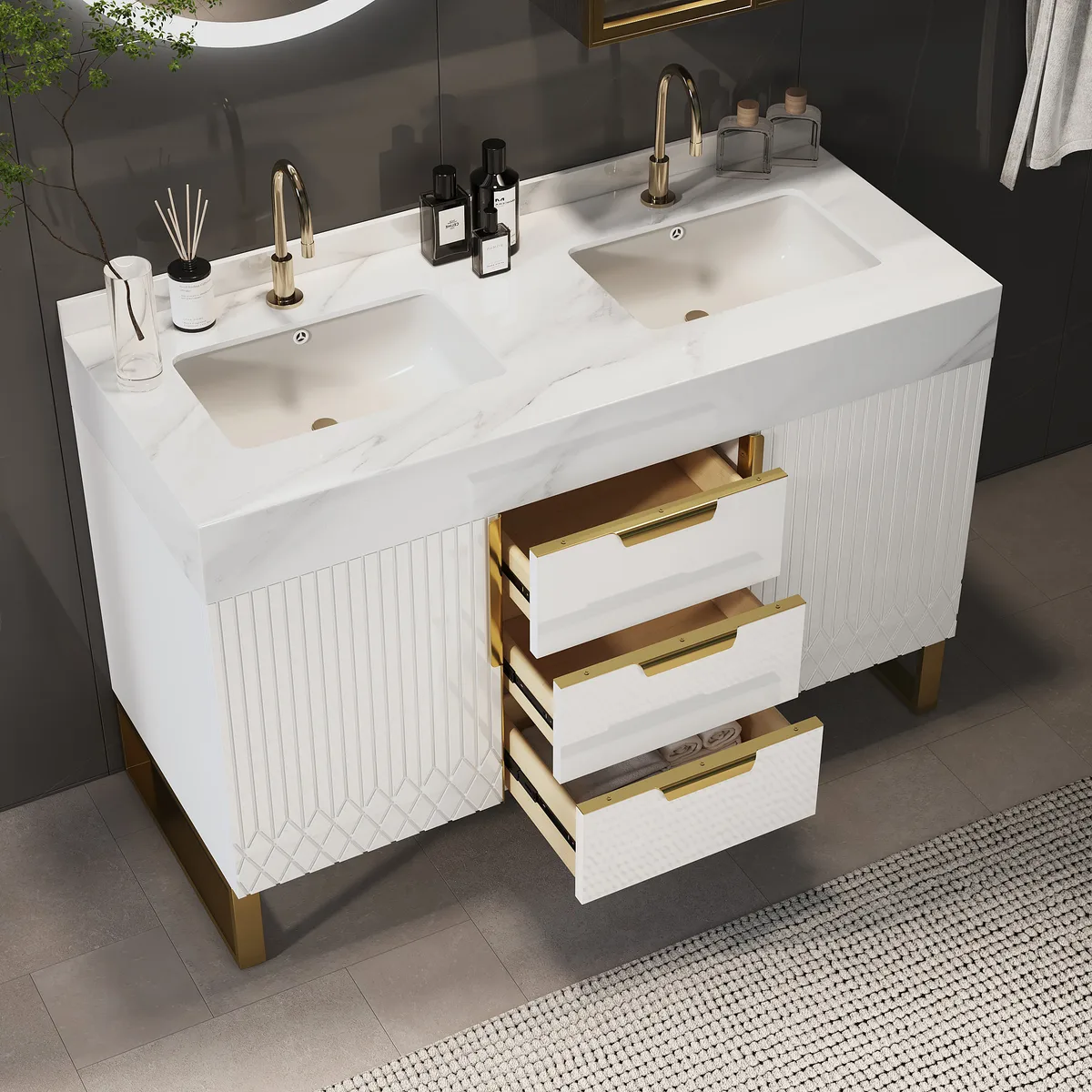 Aro Bathroom Vanity Set 47.2" Freestanding Bathroom Vanity Black with Double Sinks — image 14