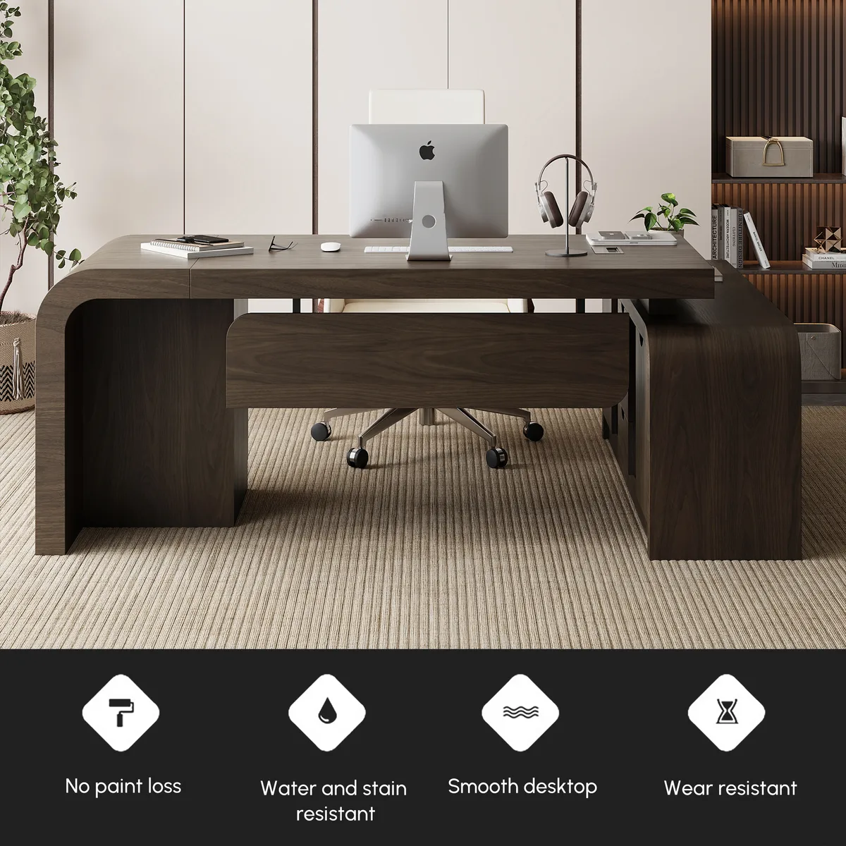 Chicent 71'' L-shaped Smoked Brown Computer Desk with Cabinet Left Hand — image 8