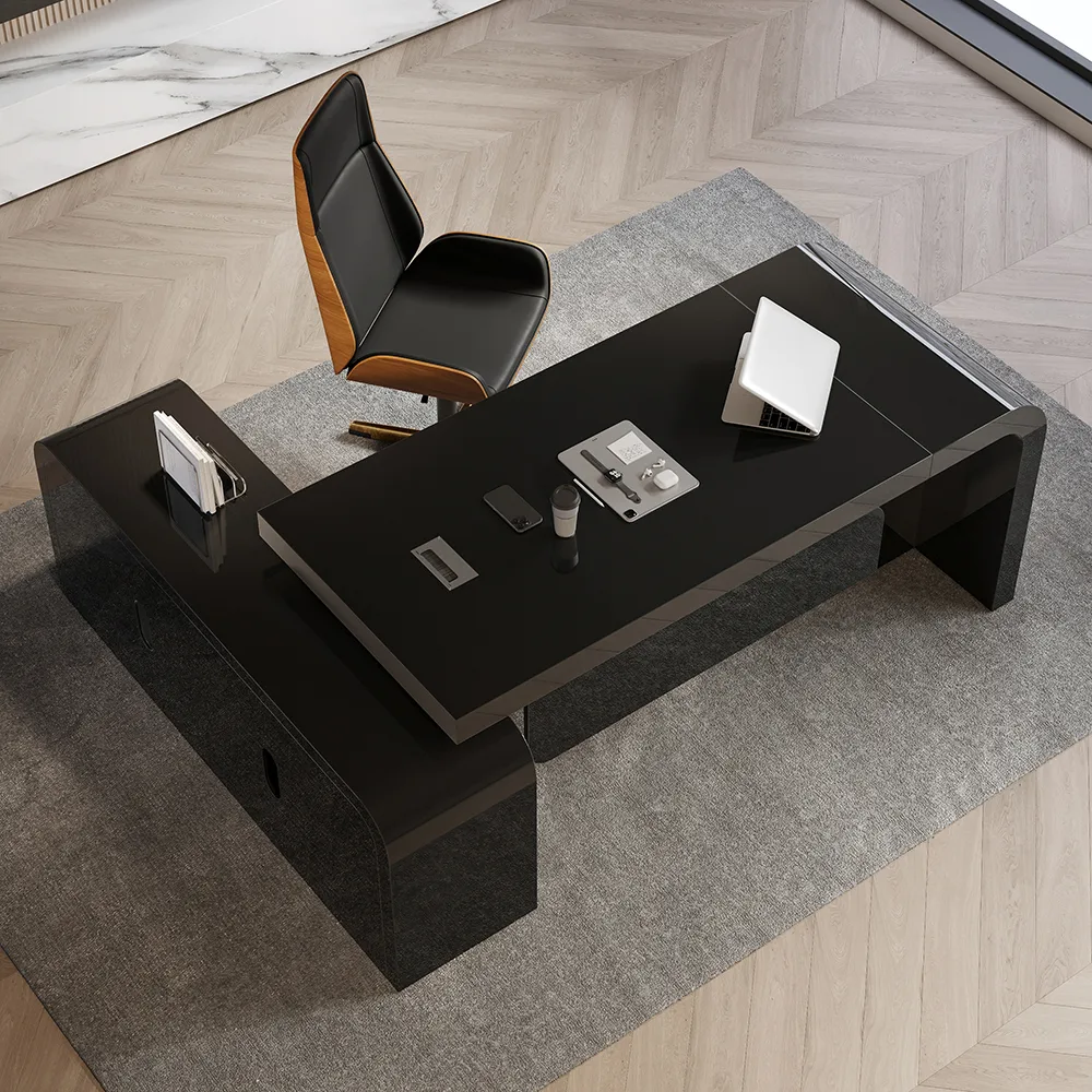 L-shaped Modern Executive Desk & Reclining Leather Office Desk Chair High Back — image 23