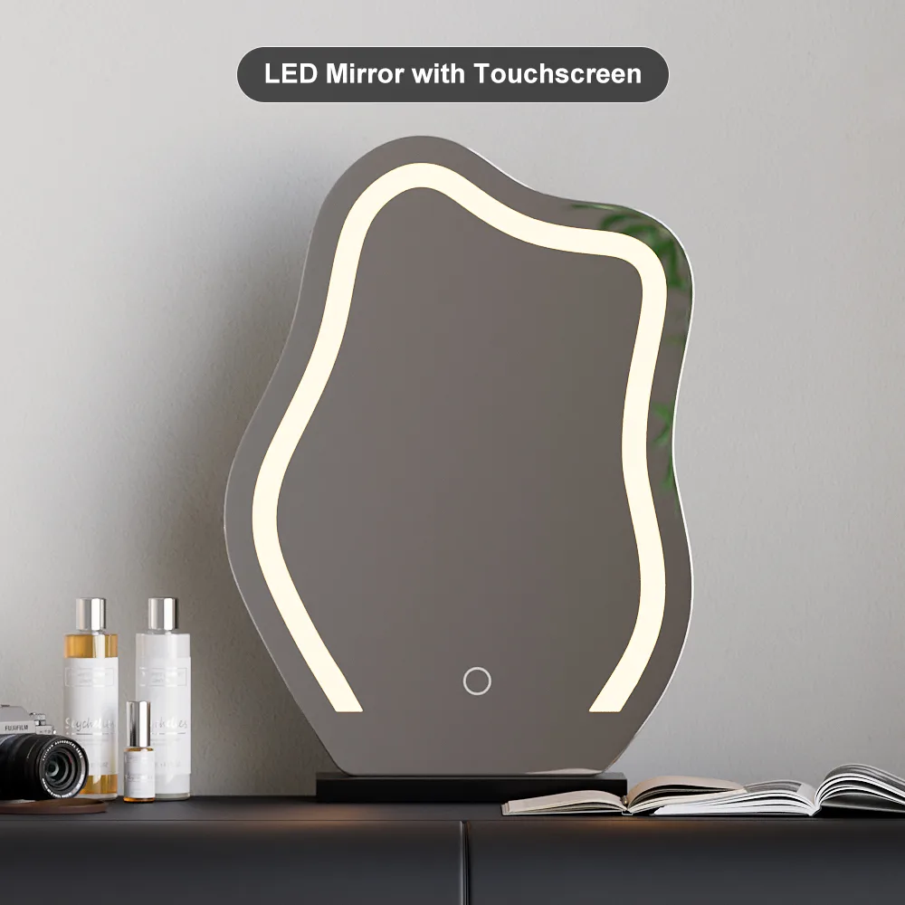 modern white PU leather dressing table set with stool and LED mirror — image 19