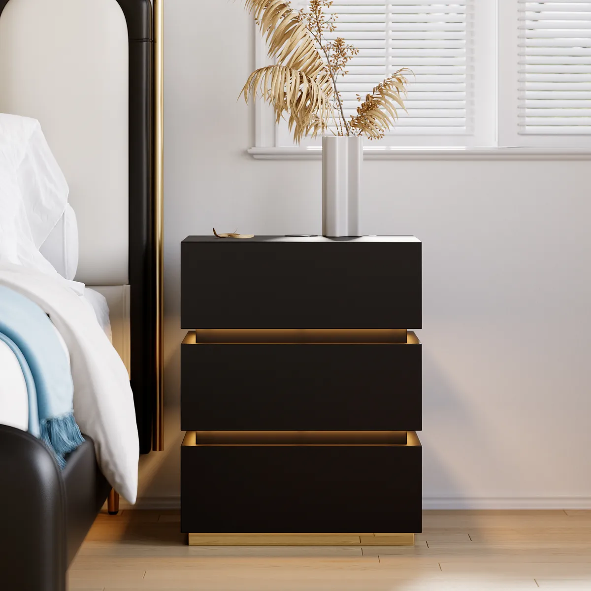 Smart 3-Drawer Nightstand with Charging Station Bedside Table with Light — image 3