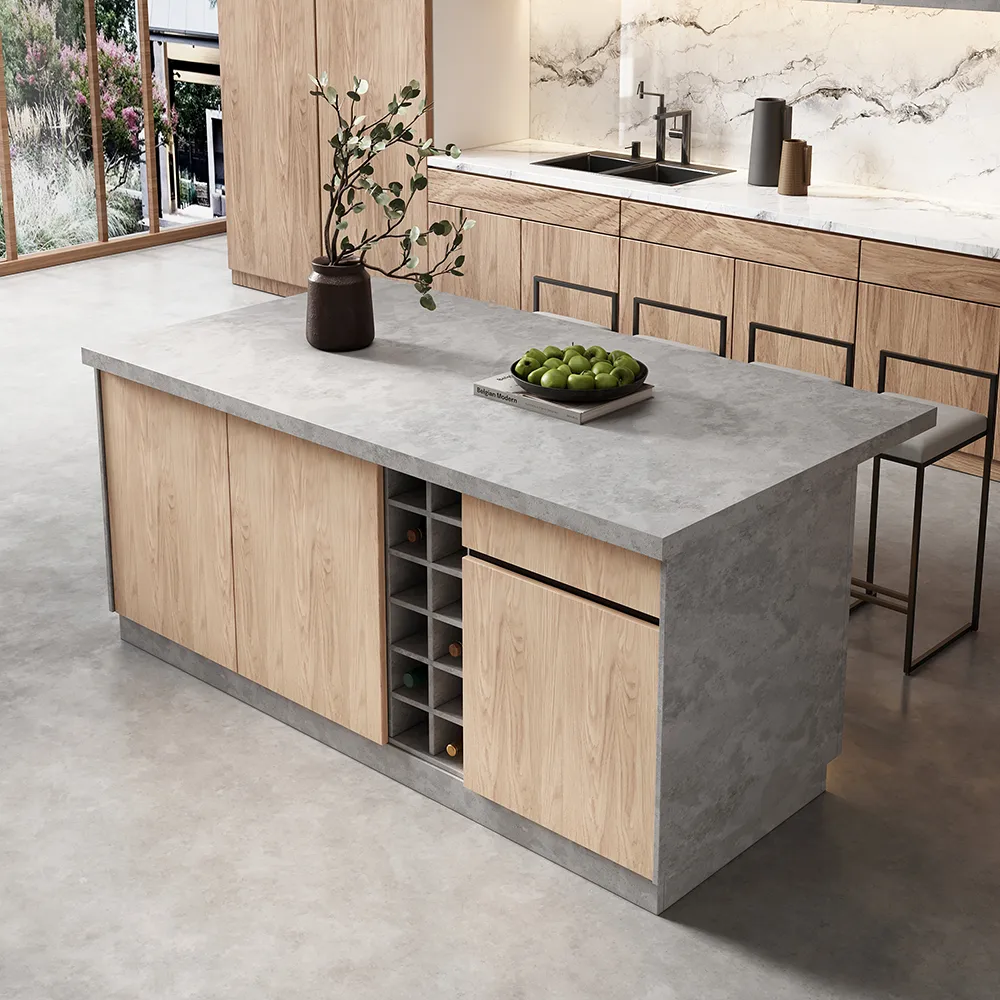 72" Japandi Kitchen Island with Seating Gray Wooden Storage Kitchen Cabinet & — image 4