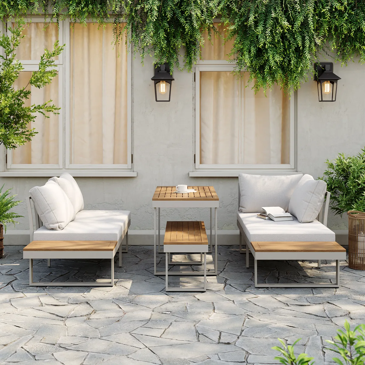 Slatera Outdoor Acacia & Aluminum Modular Sofa Set in Dark Gray with Black Cover — image 6