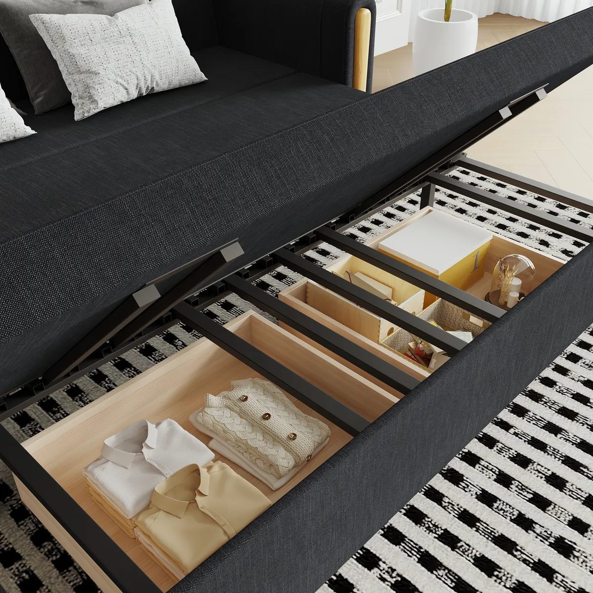 Black Upholstered King Size Daybed with Trundle — image 26