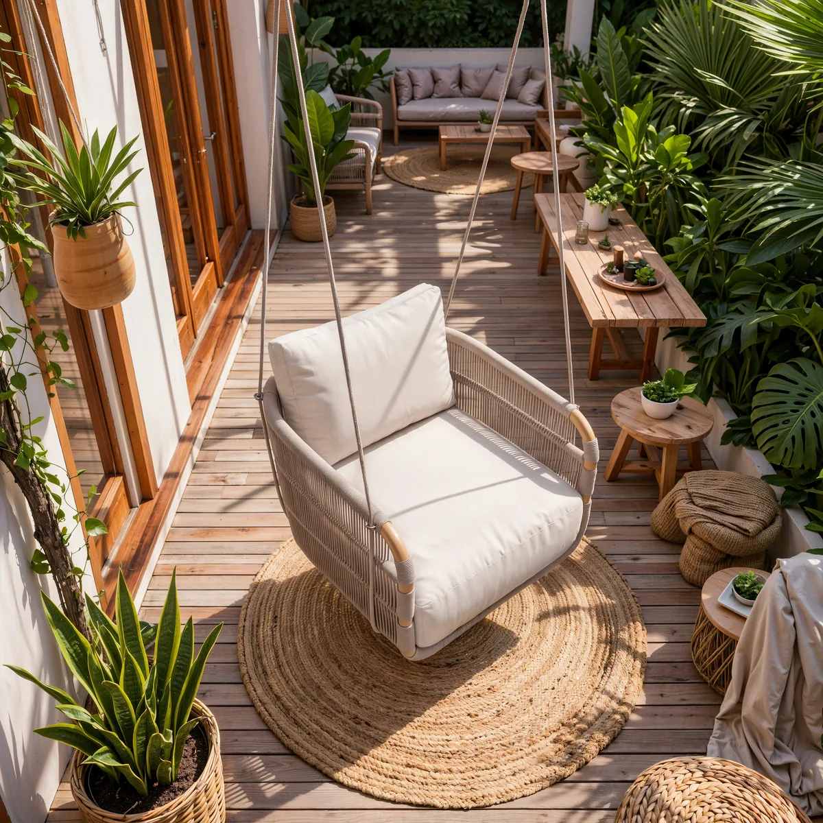 Costra 2-Seater Outdoor Aluminum Handwoven Rope Hanging Swing Chair — image 14