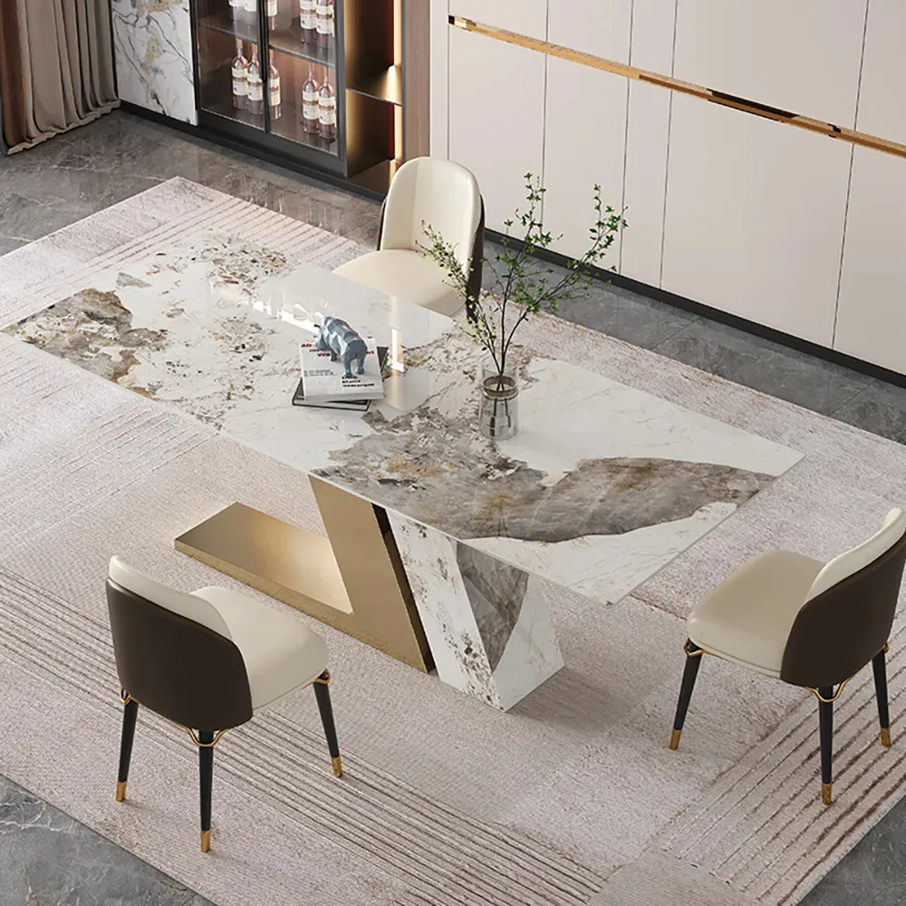 Modern 79" Rectangle Faux Marble Dining Table with 8 Chairs — image 2
