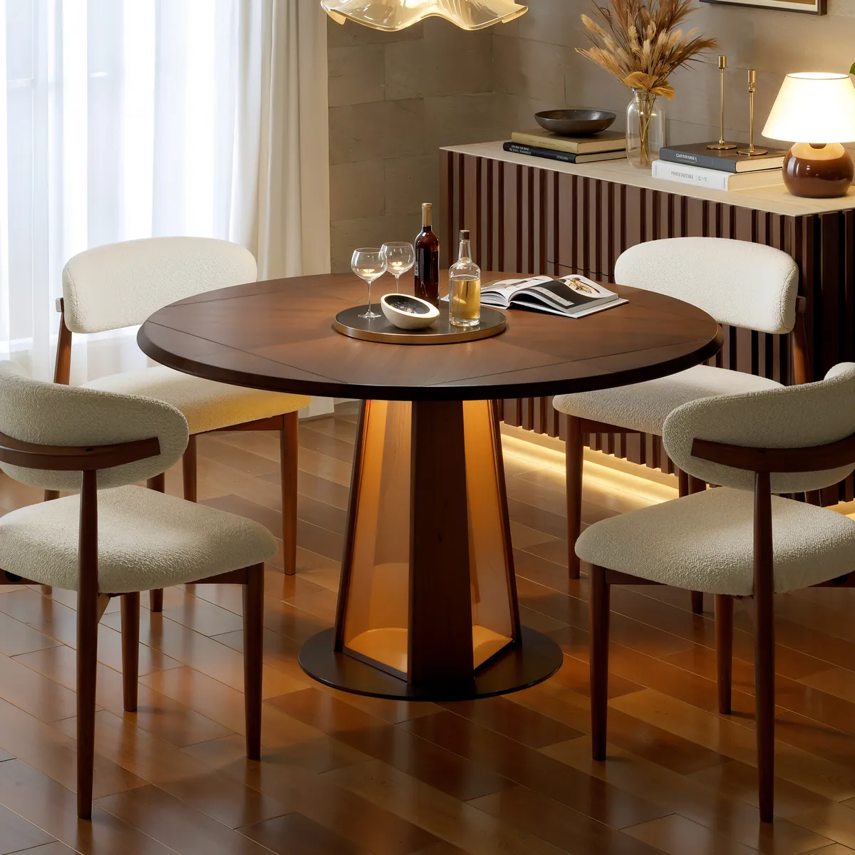 36"-47" Solid Wood Extendable Dining Table with Light — image 2