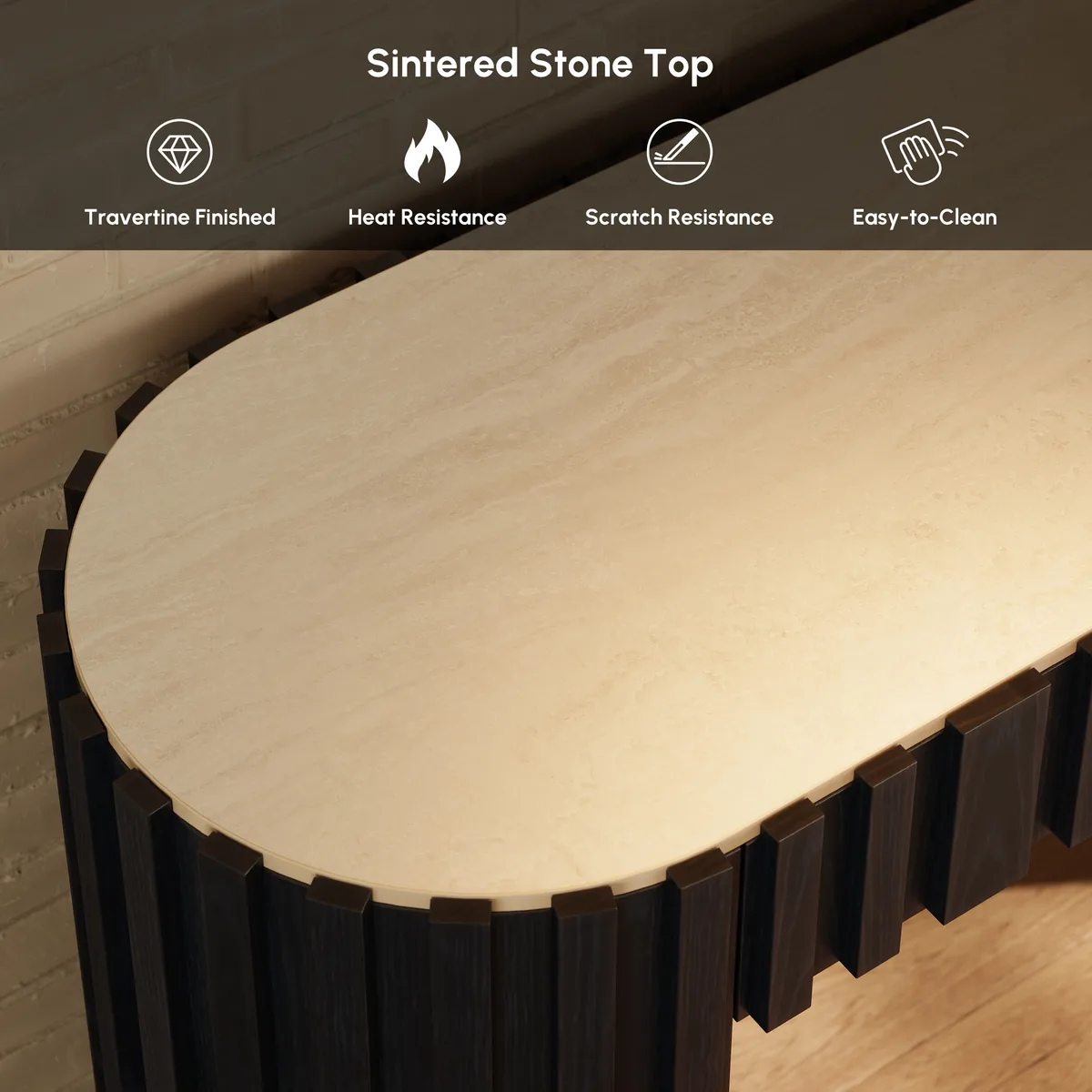 Aura 60" Ash Wood Fluted Black Console Table With Sintered Stone Top — image 6