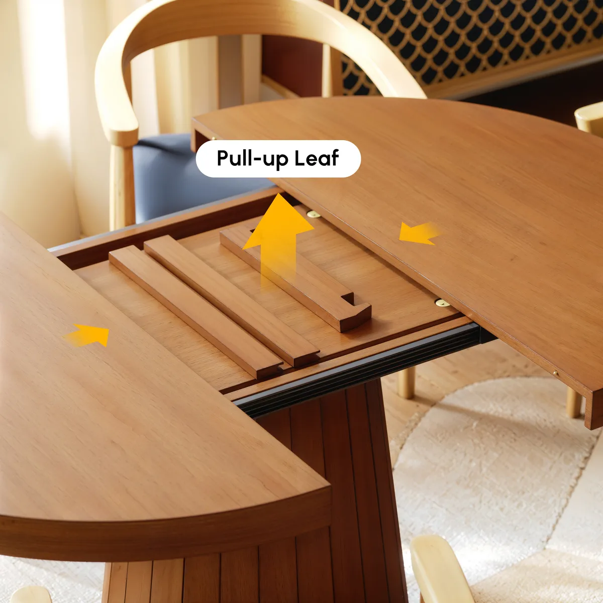 Japandi 39"-55" Extendable Dining Table for 6 White Oval&Round Table Pedestal — image 28