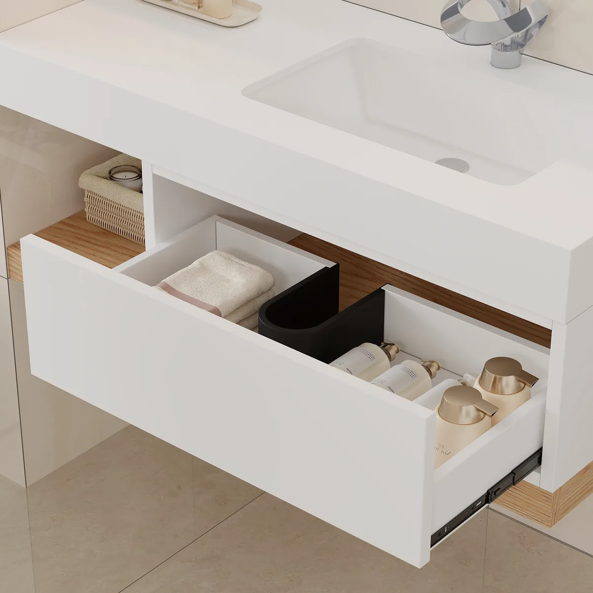 39" Modern Floating Bathroom Vanity White & Natural with Sink — image 16
