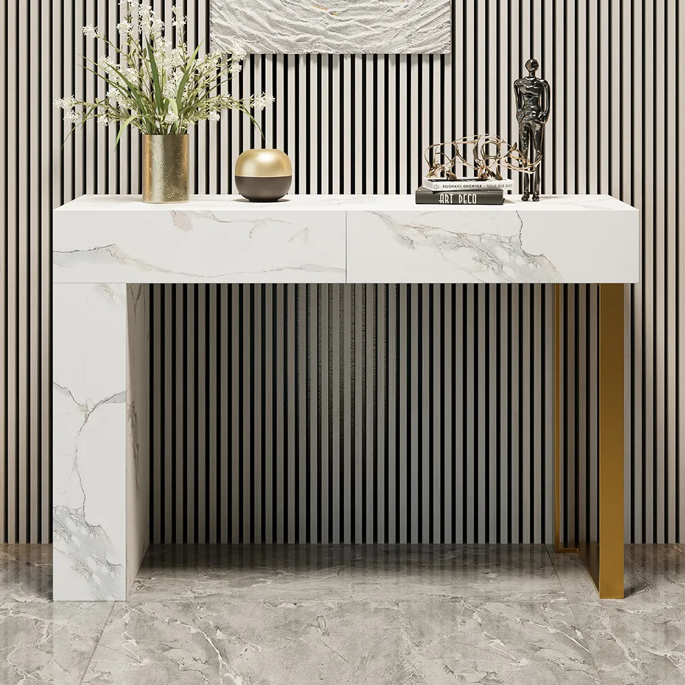 47.2" Black Console Table Modern Accent Table For Entryway with 2 Drawers & Stainless Steeel Base — image 12
