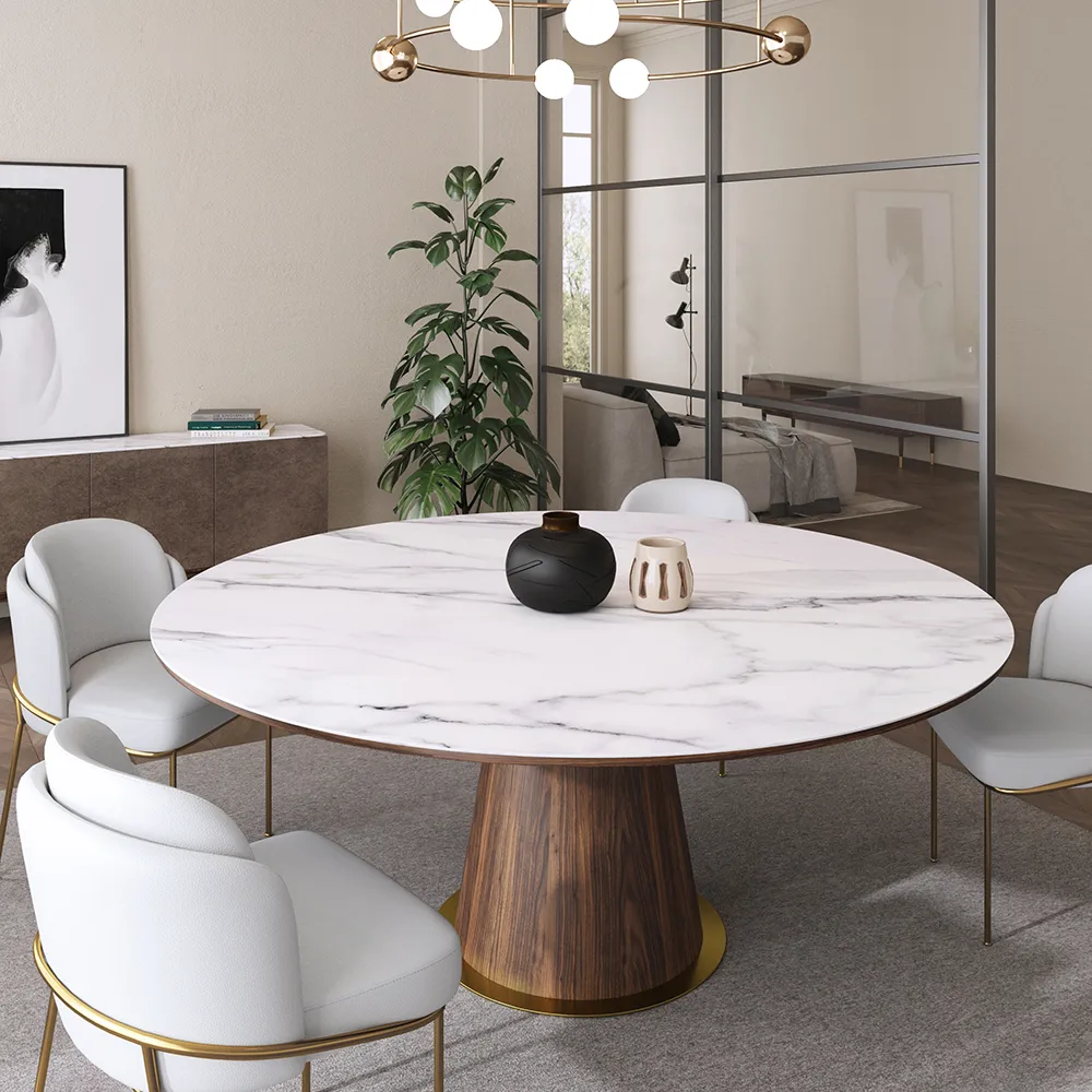 Mid-Century Modern 7 Piece Dining Room Sets 48" Round Dining Table White 6 Side Chairs — image 2