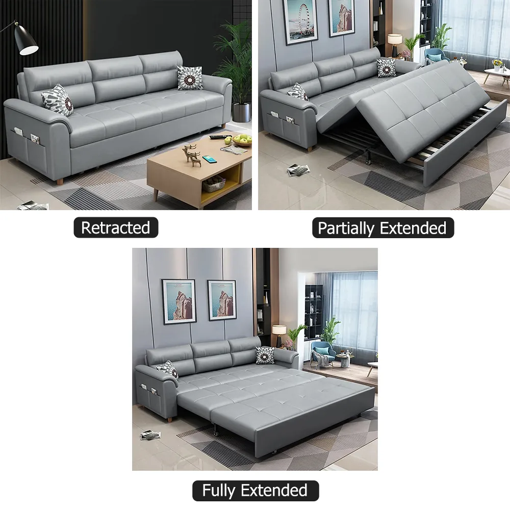 Leather Queen Size Sleeper Sofa with Trundle Pull Out Sofa Bed — image 18