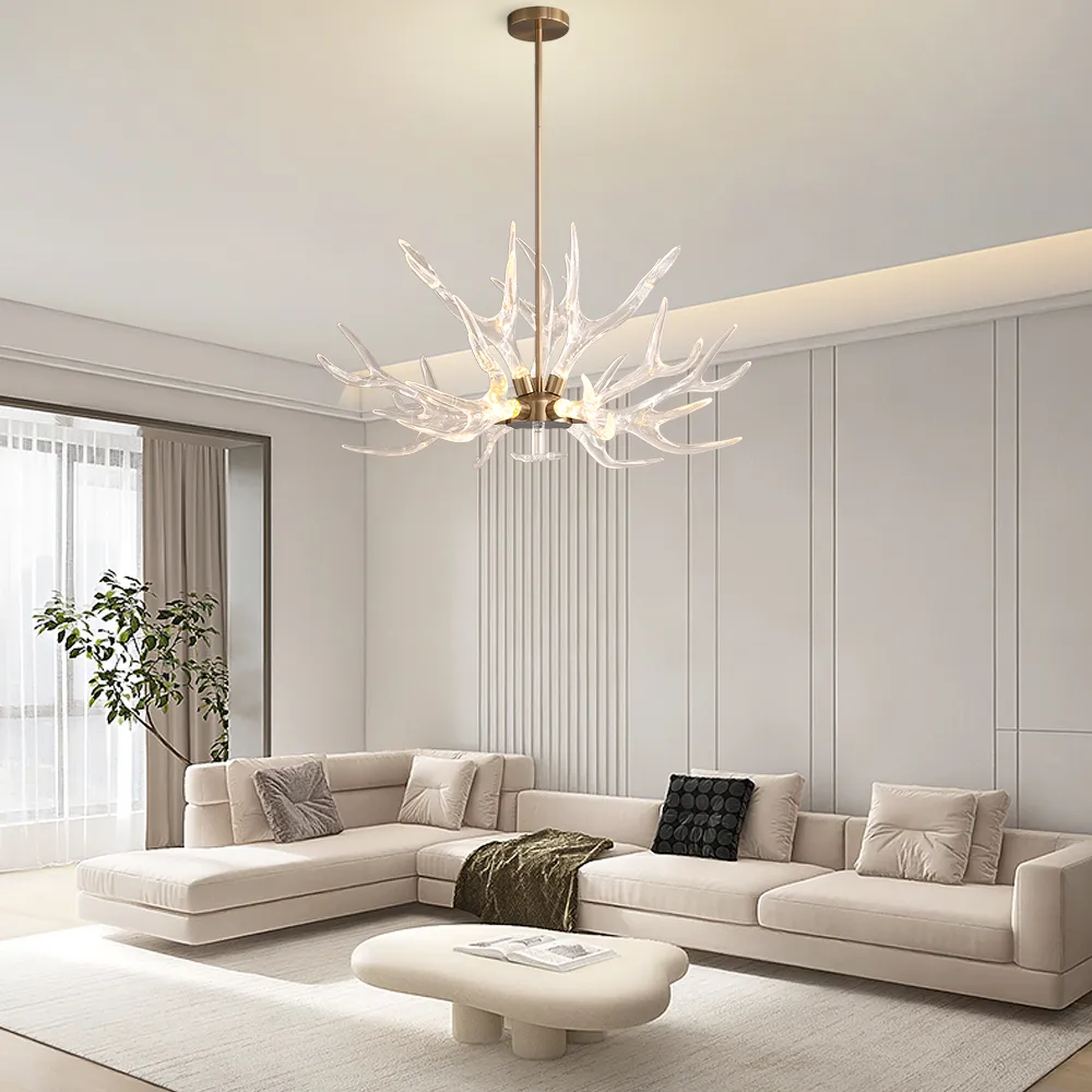 Deer Horn Antler Style 9-Light Ceiling Chandelier LED Gold Lighting — image 5