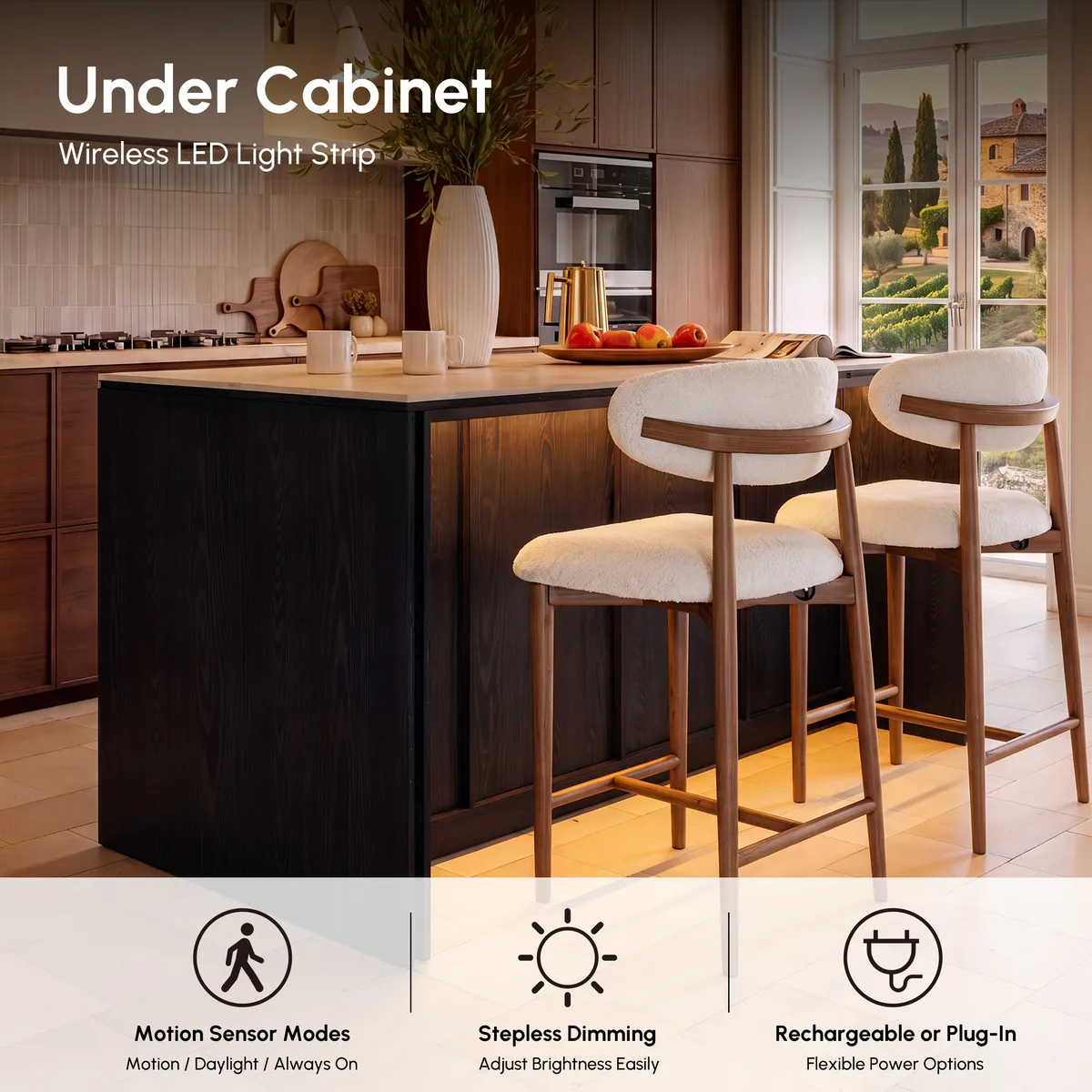 Modern 72" Faux Travertine Sintered Stone Kitchen Island with Storage & LED Light — image 17