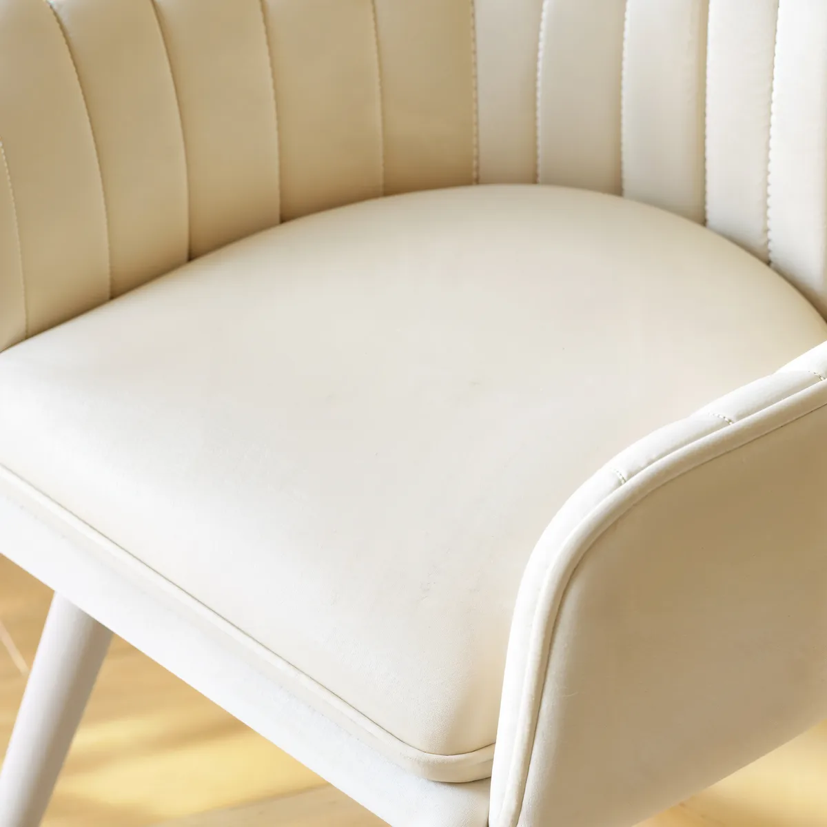 Modern Warm White Velvet Dining Chair with Cushioned Seat — image 10