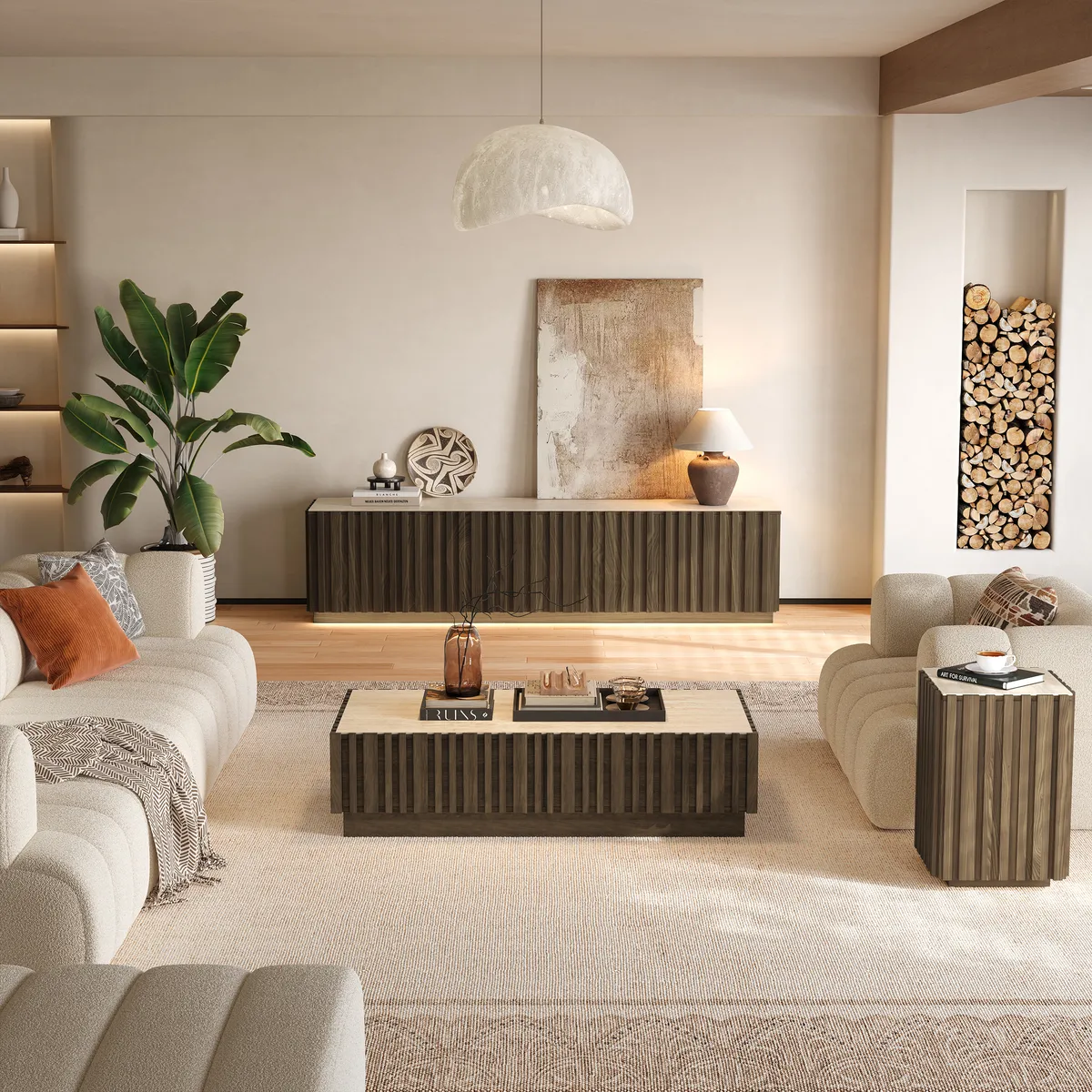 Aura Ash Wood Fluted Side Table with Sintered Stone Top — image 25