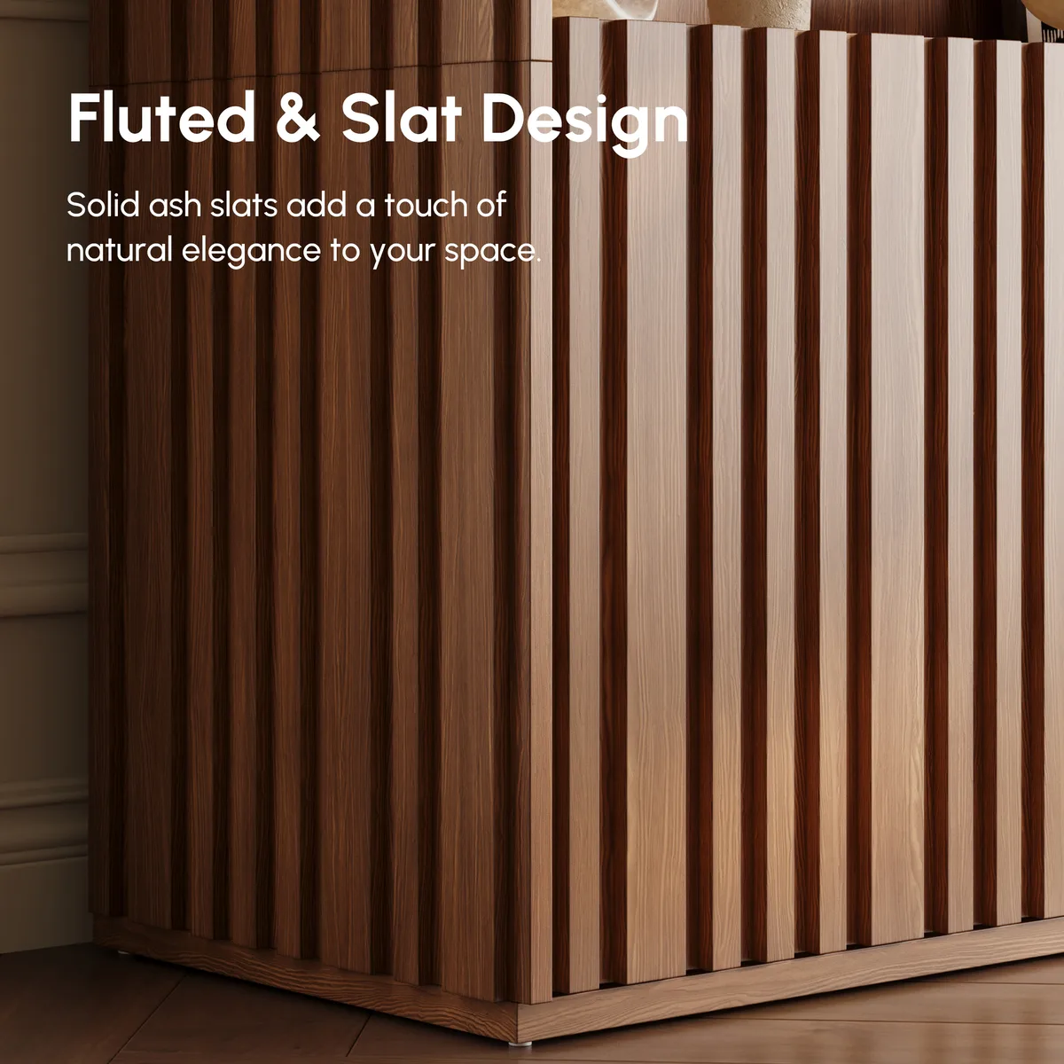 Aura 47” Ash Wood Fluted Walnut Bookcase With Sintered Stone Top — image 8