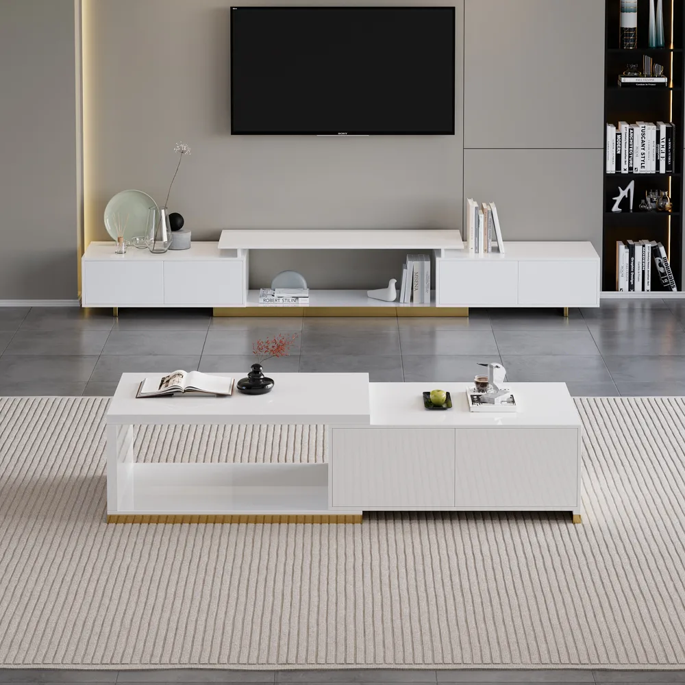 Mordel Natural Modern Rectangle Glossy Extendable TV Stand Storage for 65 to 85" TV — image 25