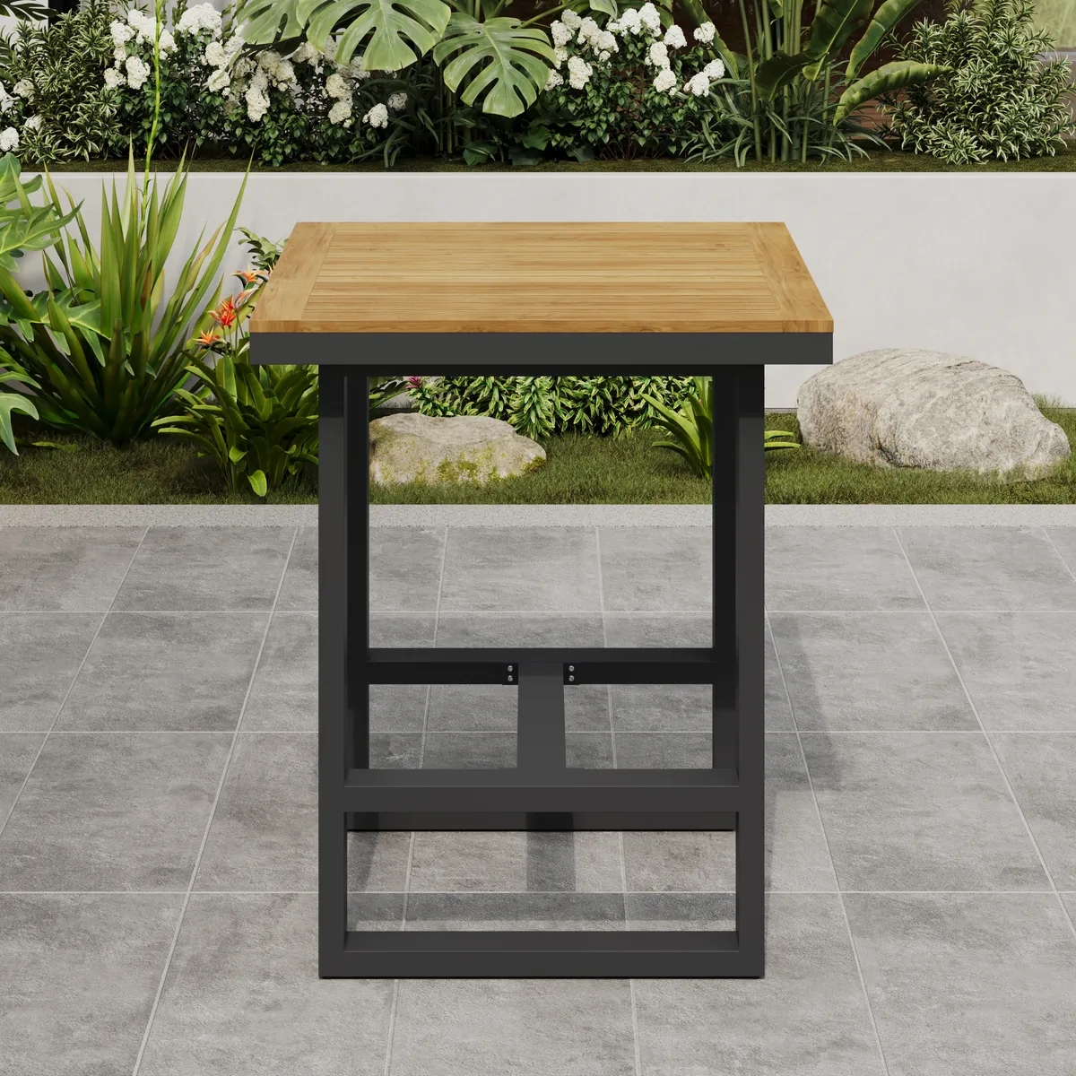 Tevara Outdoor Teak Wood Slat Top & Sand Aluminum Frame Bar Table for Patio — image 7