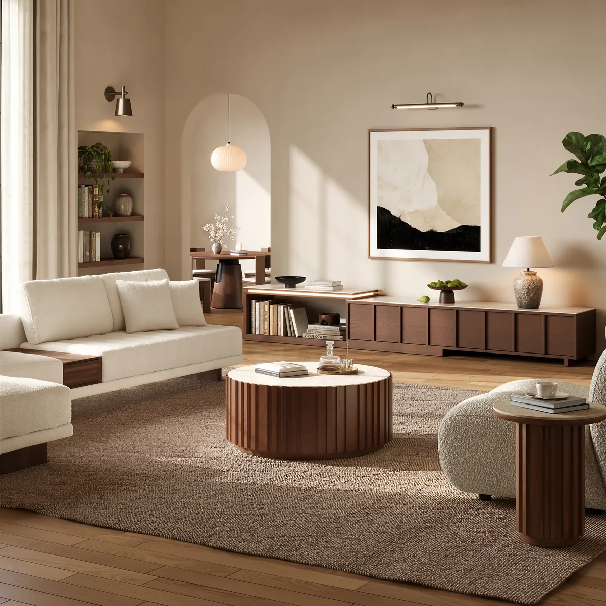 71"-108" Extendable Walnut TV Stand with Sintered Stone Top & Cabinets — image 5