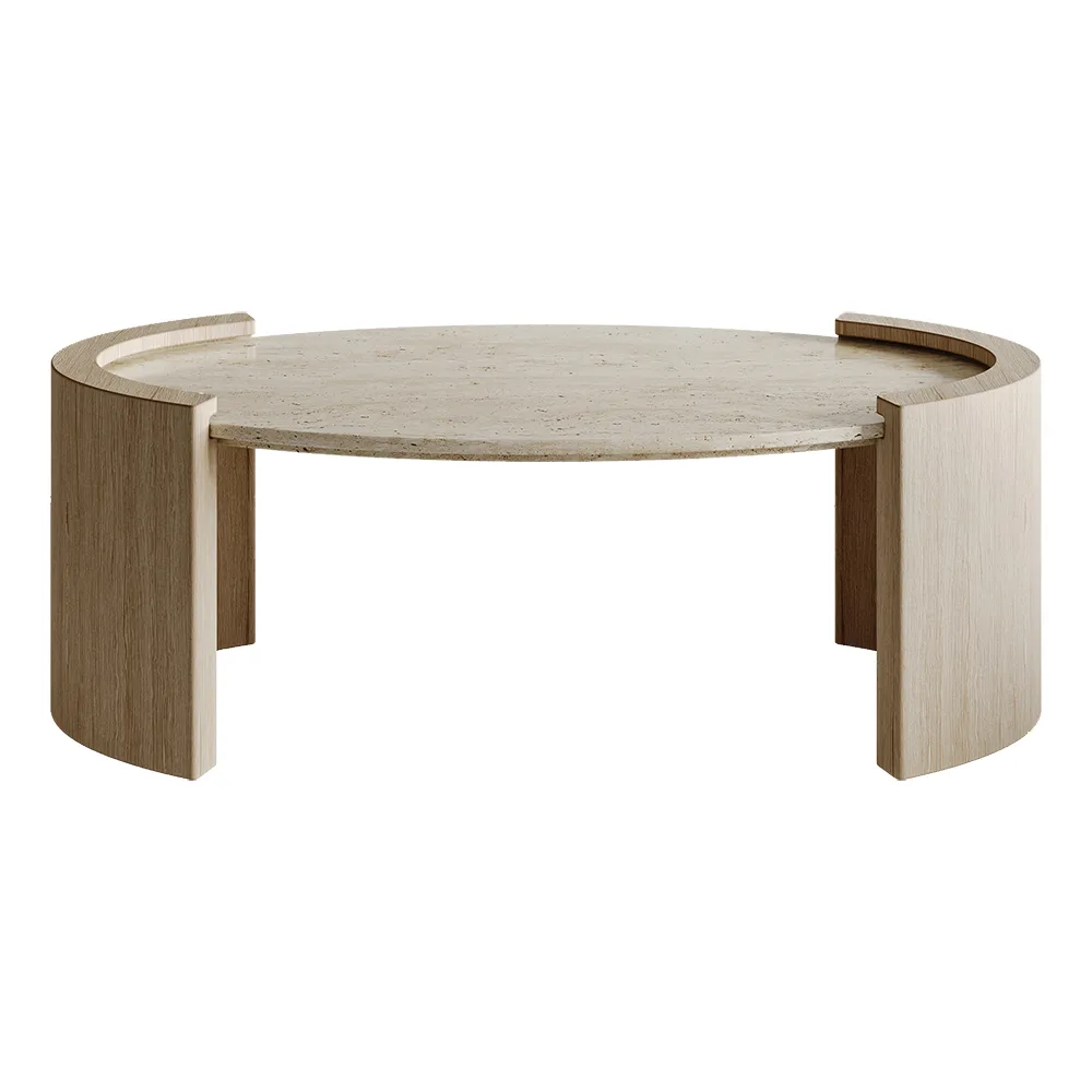 43" Japandi Oval Travertine Stone Top Coffee Table — image 5