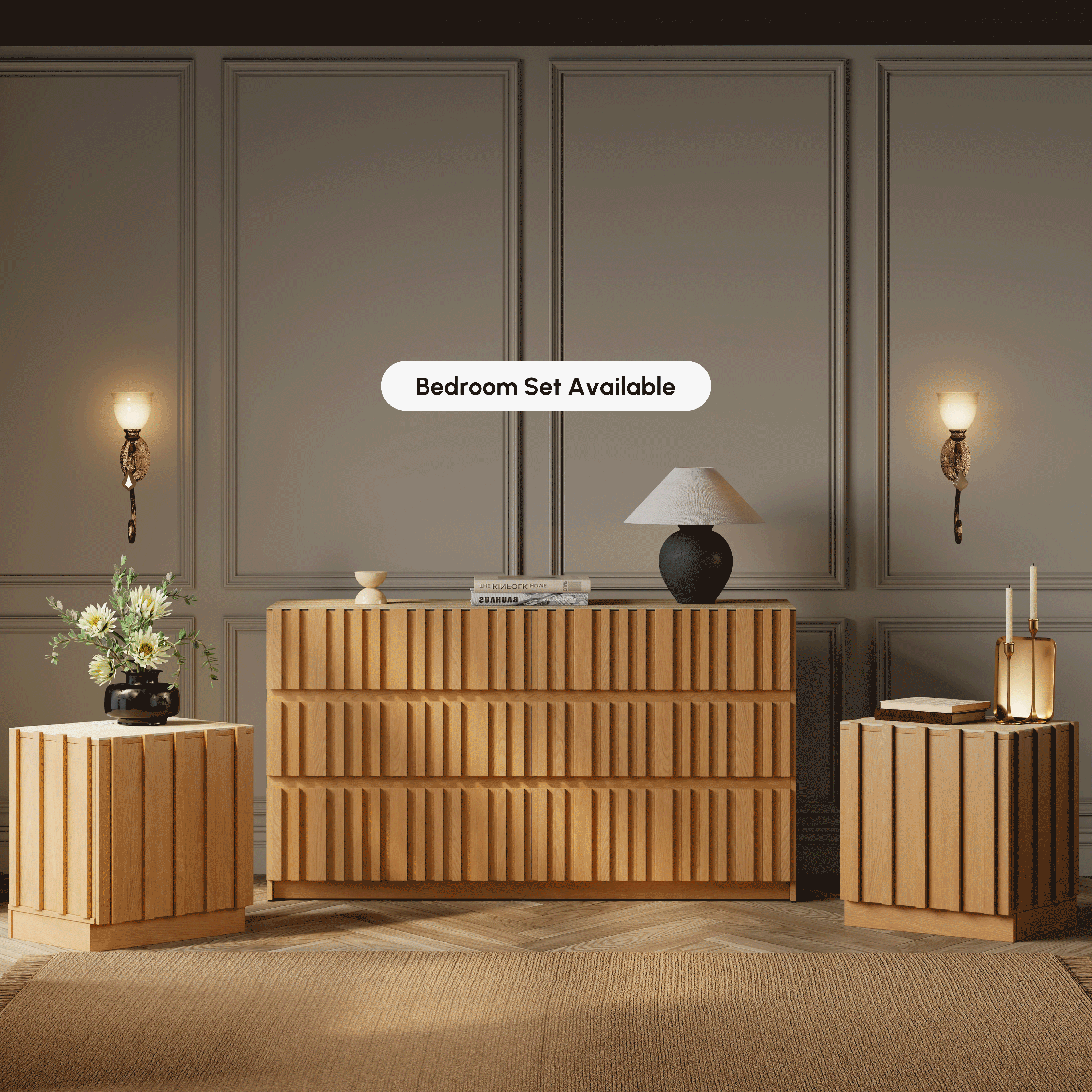 Aura 59" Walnut Sintered Stone 6-Drawer Dresser with Lighting — image 5