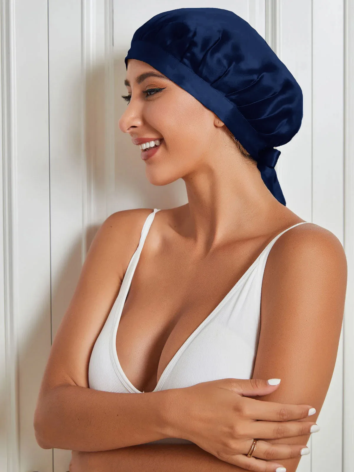 100% Mulberry Silk Sleep Bonnet with Ribbons — image 4